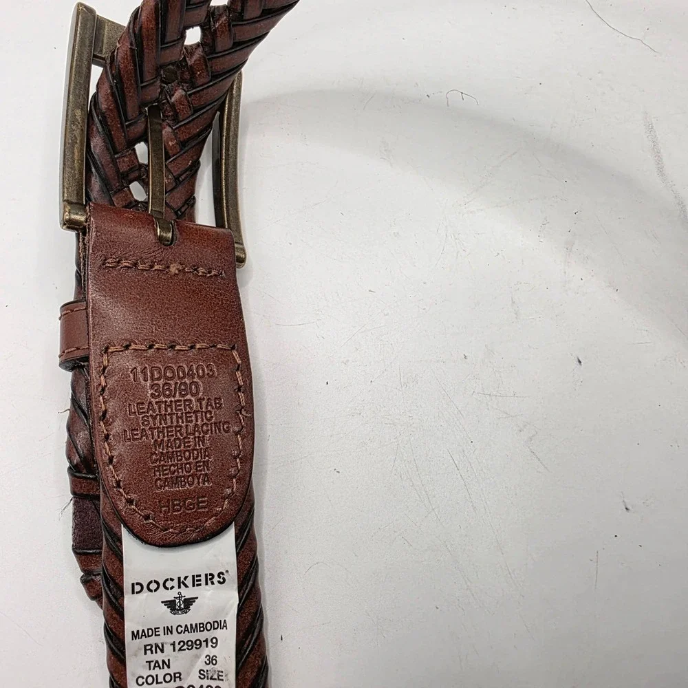 Dockers Mens Braided Woven Belt Tan Brown Leather Synthetic 11DO0403 Size 36